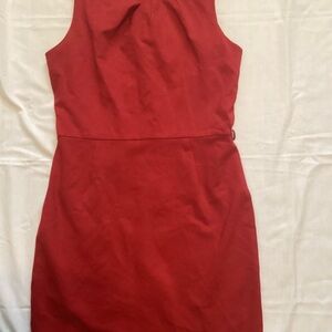 MANGO SUIT Women's Red Belted Sleeveless Formal Sheath Dress Large